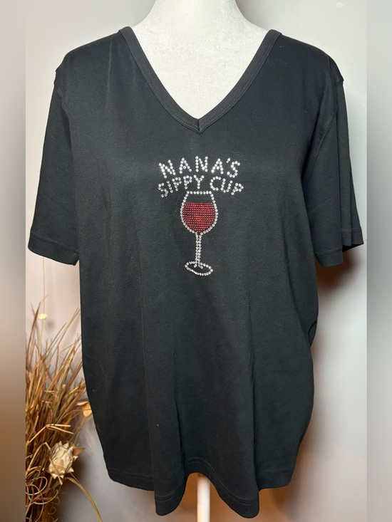 Tops - Isaac’s Designs L Nana’s Sippy Cup Rhinestone Wine T-Shirt